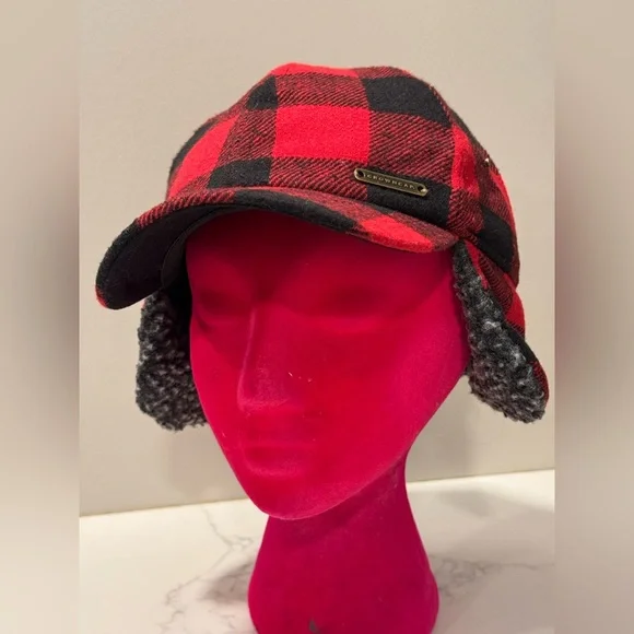 Crowncap- Red and Black Buffalo Plaid Cap with Earflaps - Picture 2 of 8
